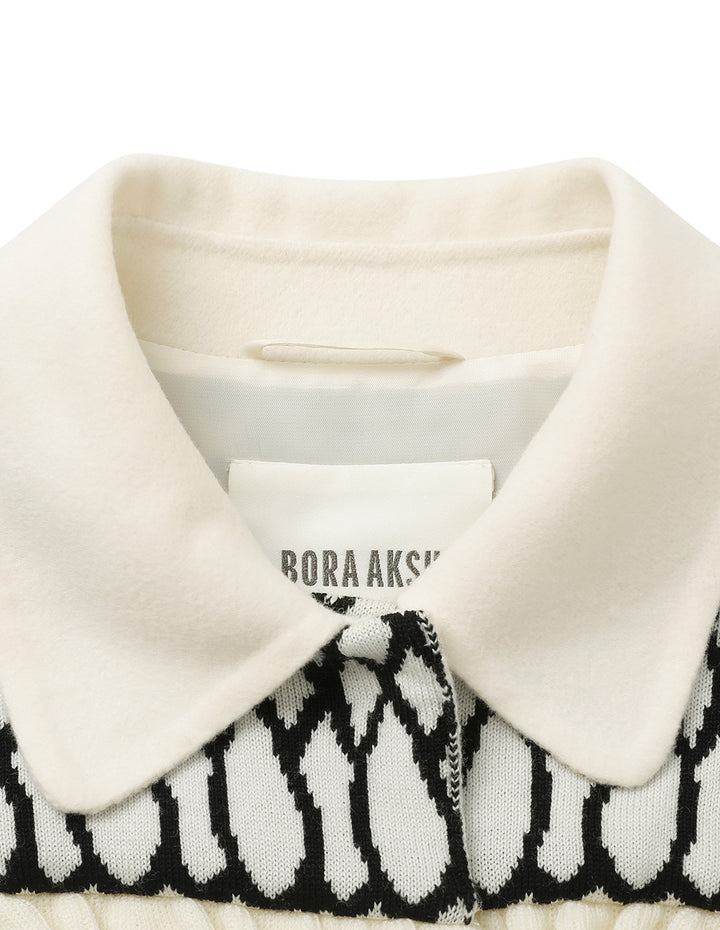 BORA AKSU Shirt-Collar Geometric Knitted Patchwork Fitted Umbrella Hem Coat
