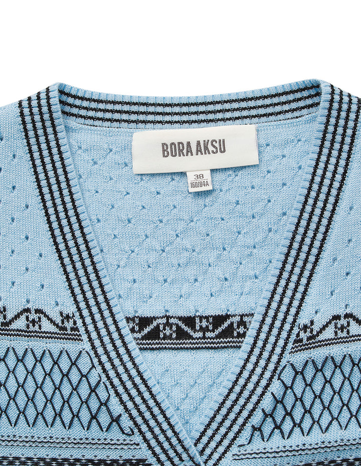 BORA AKSU Polka Dot V-Neck Jacquard Wool Cardigan