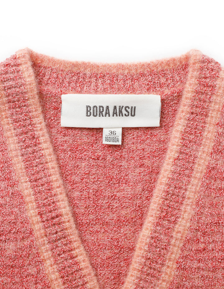 BORA AKSU Two-Color Mixed Knitted Small Fragrance V-Neck Knitted Cardigan