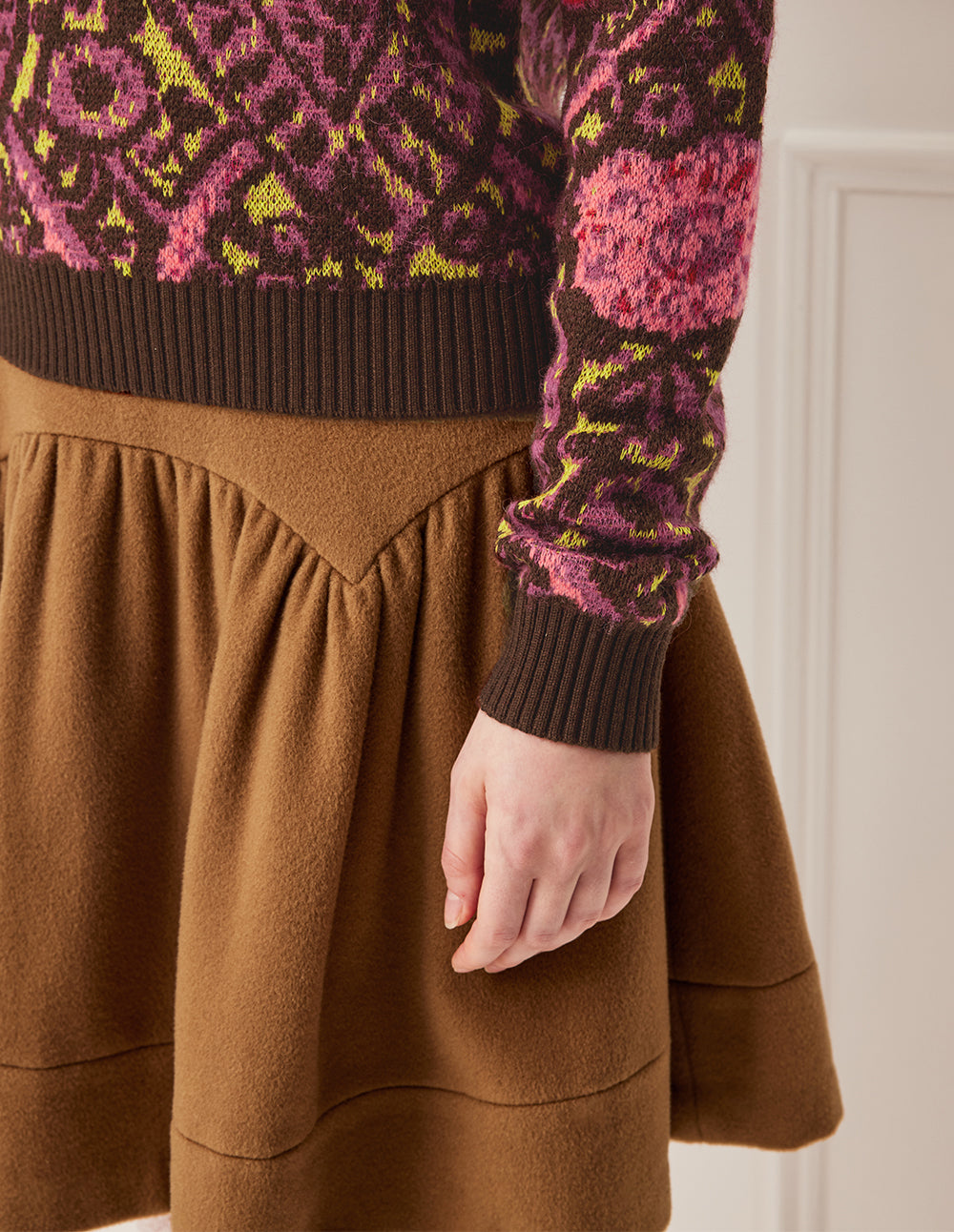 BORA AKSU Vintage High-Waisted Pleated A-Line Wool Midi Skirt