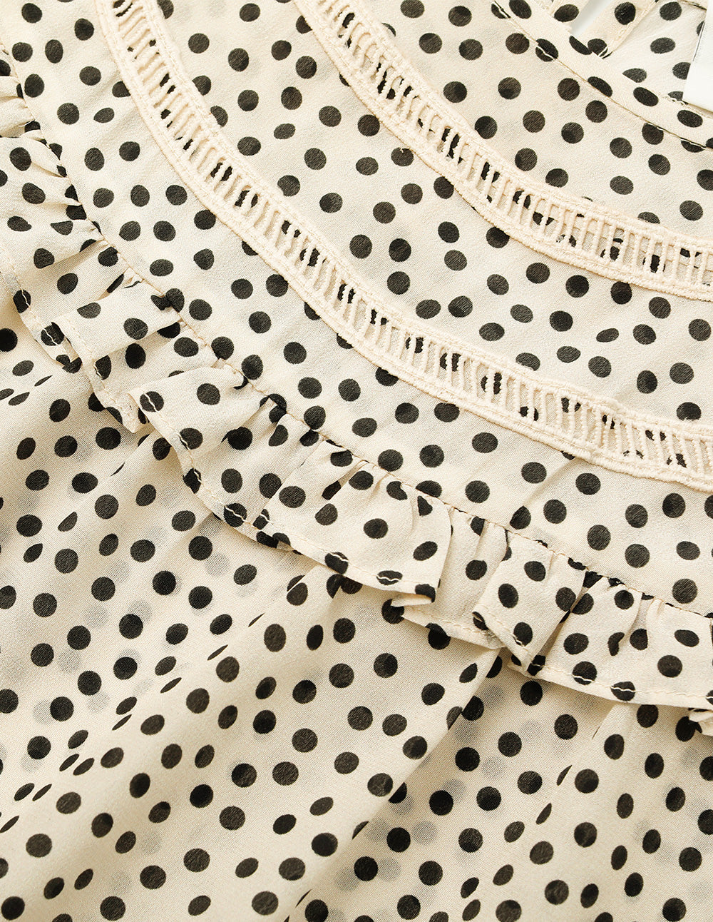 BORA AKSU Round Neck Puff Short-Sleeve Polka Dot Ruffle-Trim Top