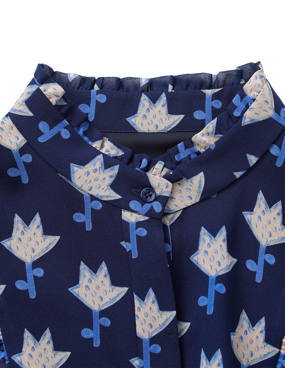 BORA AKSU Ruffle Collar Long Bubble Sleeve Floral Printed Trumpet Dress