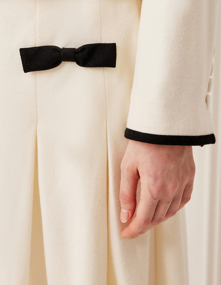 BORA AKSU White High-Waisted A-Line Pleated Wool Midi Skirt