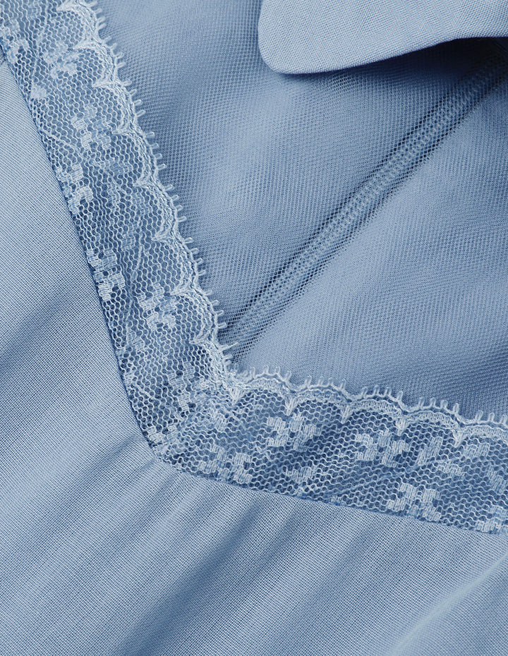 BORA AKSU Puff Sleeve Lapel Pure Cotton Mesh Patchwork Dress