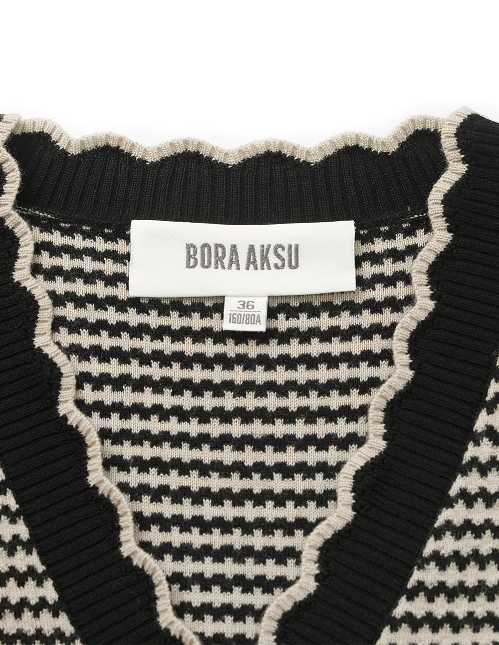 BORA AKSU V-Neck Ruffle Geometric Patterned Knit Cardigan