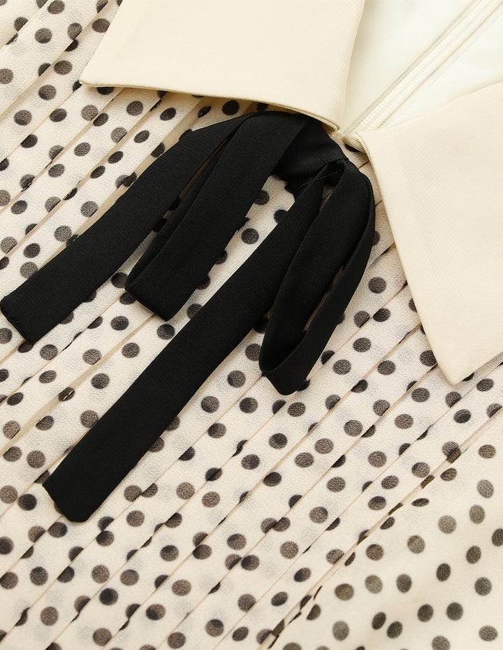 BORA AKSU Lapel Puff Short Sleeve Polka Dot Print Pleated Midi Dress