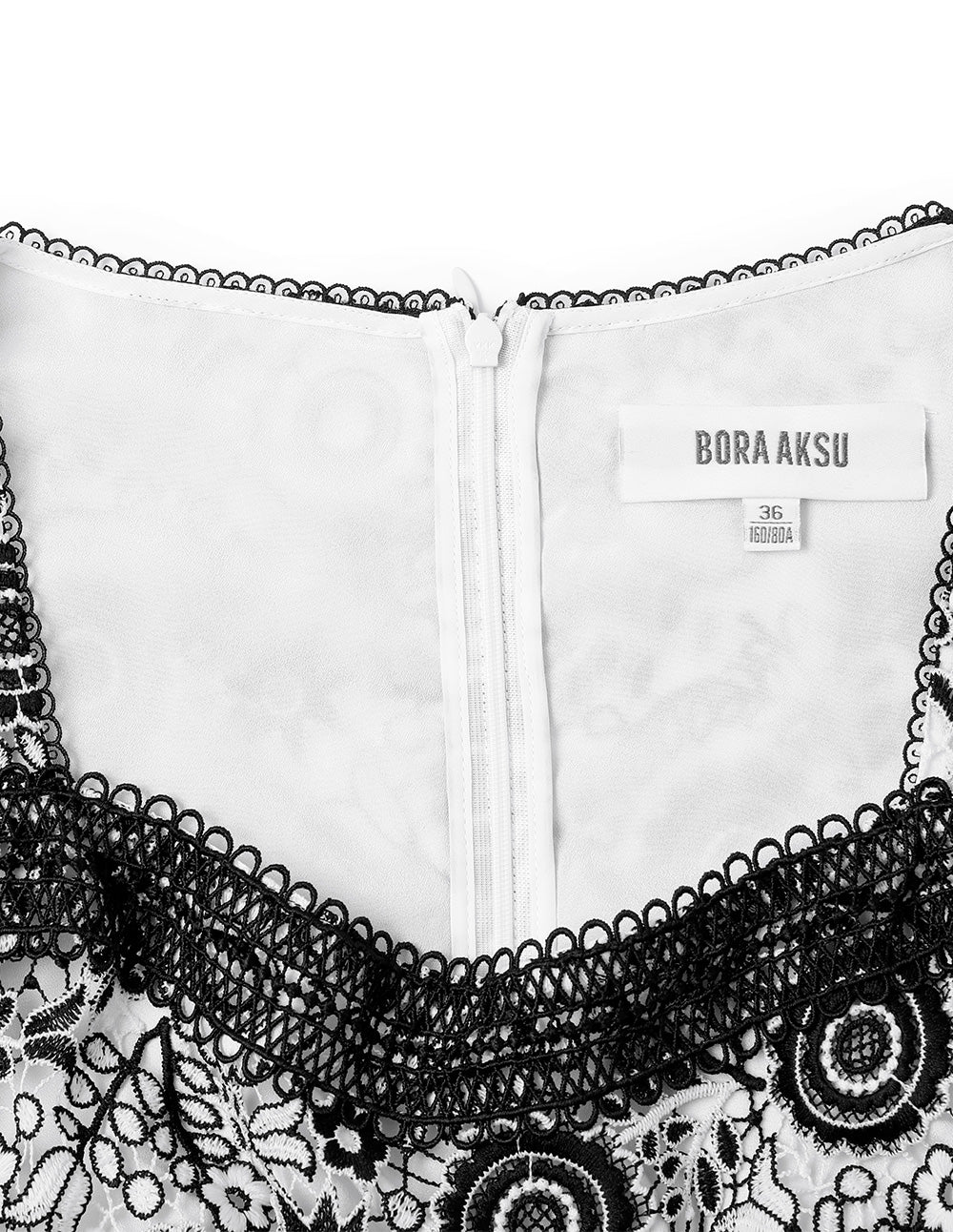 BORA AKSU Retro Puff Sleeve Diamond Collar Black And White Lace Dress