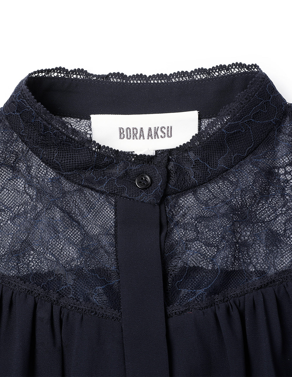 BORA AKSU Stand Collar Puff Sleeve Lace Patchwork Long Sleeve Shirt