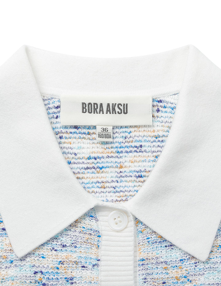 BORA AKSU Peter Pan Collar White Trim Long Sleeve Jacquard Cardigan