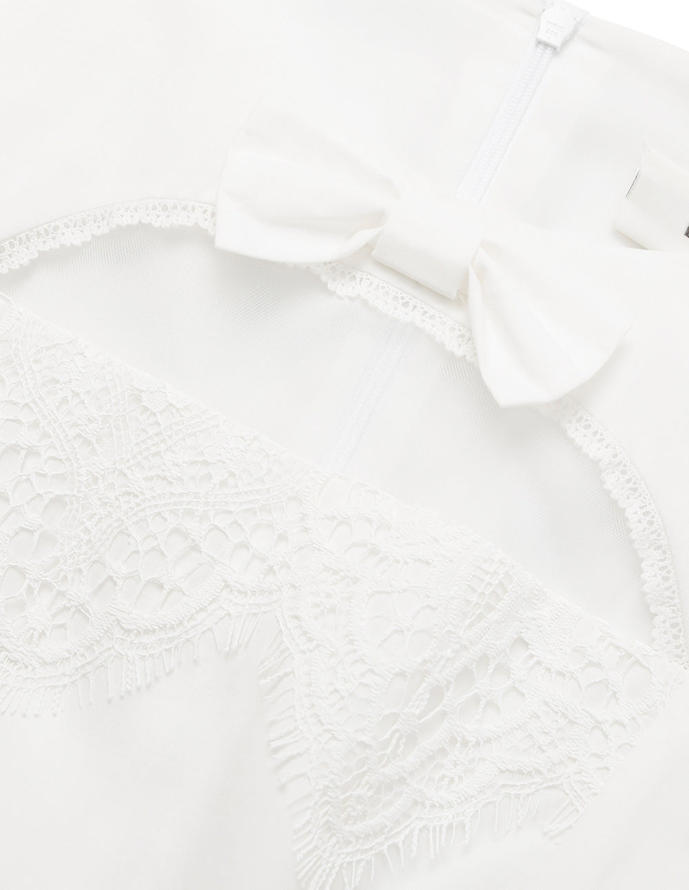 BORA AKSU Round Neck Puff Short-Sleeve Hollow Lace Trim Pleated Midi Dress