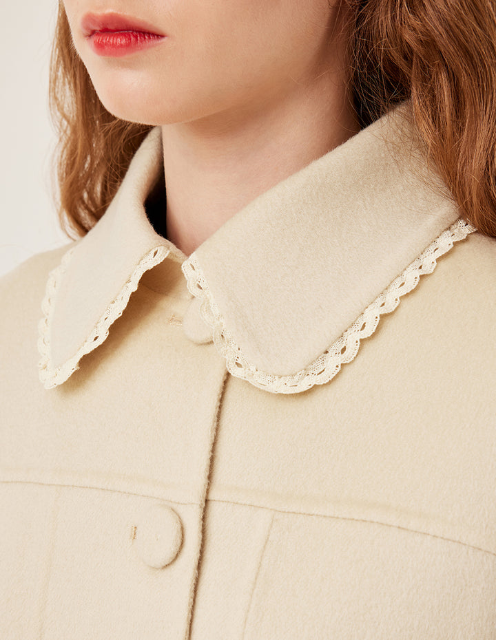 BORA AKSU Ruffle Lapel Long Sleeve Wool Knit Coat