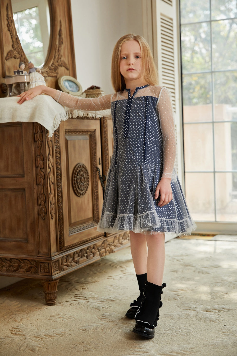 BORA AKSU KIDS Polka Dot Sheer Spring Dress
