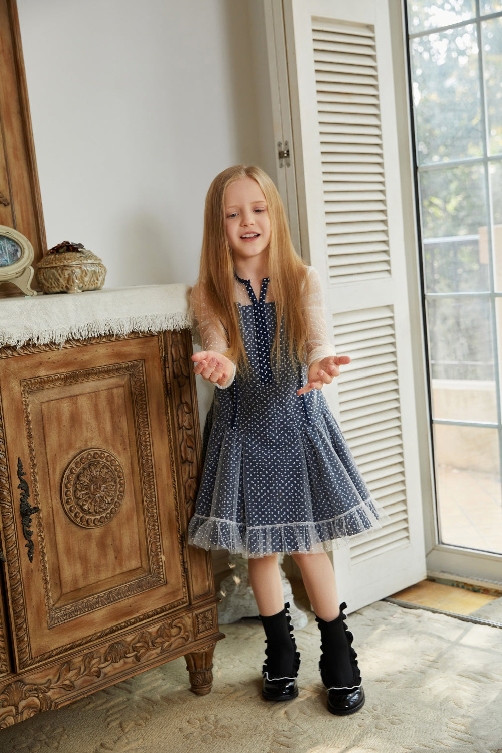 BORA AKSU KIDS Polka Dot Sheer Spring Dress