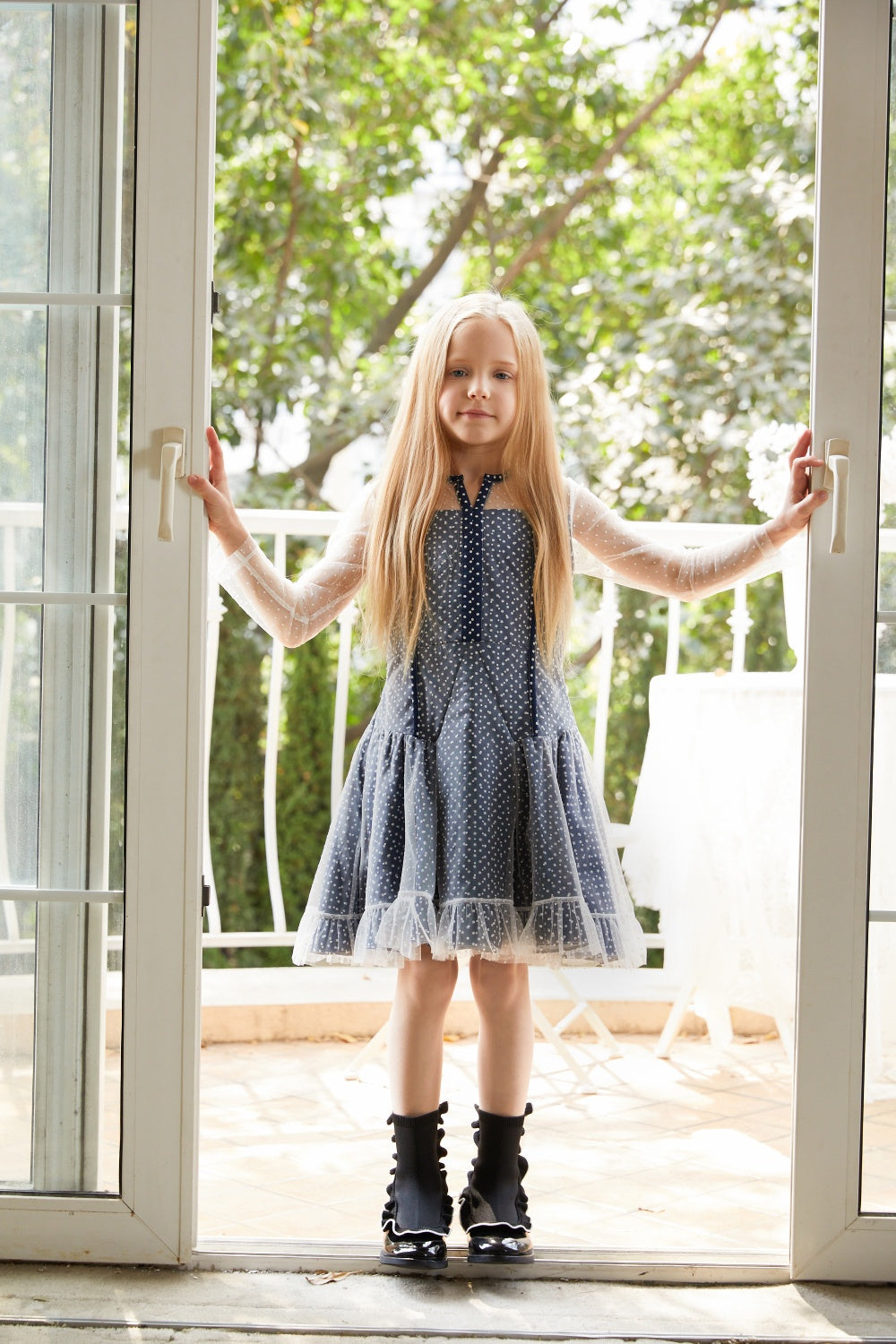 BORA AKSU KIDS Polka Dot Sheer Spring Dress