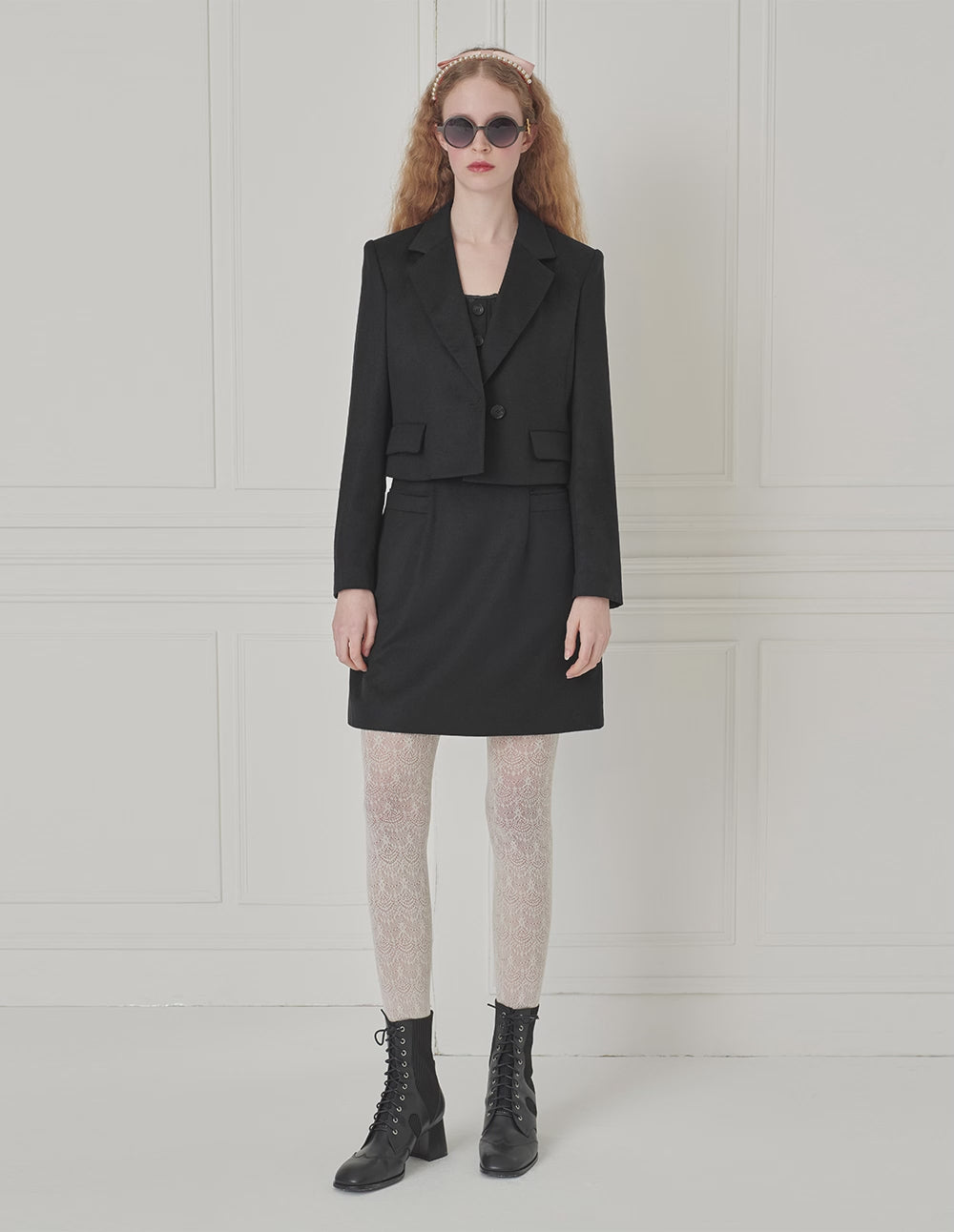 BORA AKSU Peaked Lapel Single Button Cropped Blazer