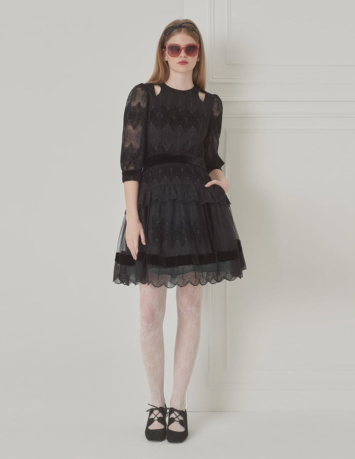 BORA AKSU Tulle-Panelled French Lace Dress