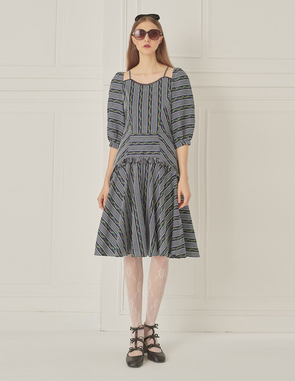BORA AKSU Off-The-Shoulder Pleated Striped Print Dress