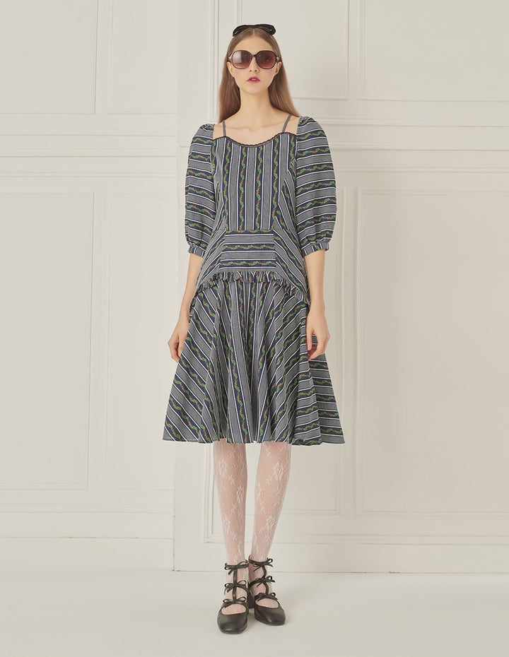 BORA AKSU Off-The-Shoulder Pleated Striped Print Dress