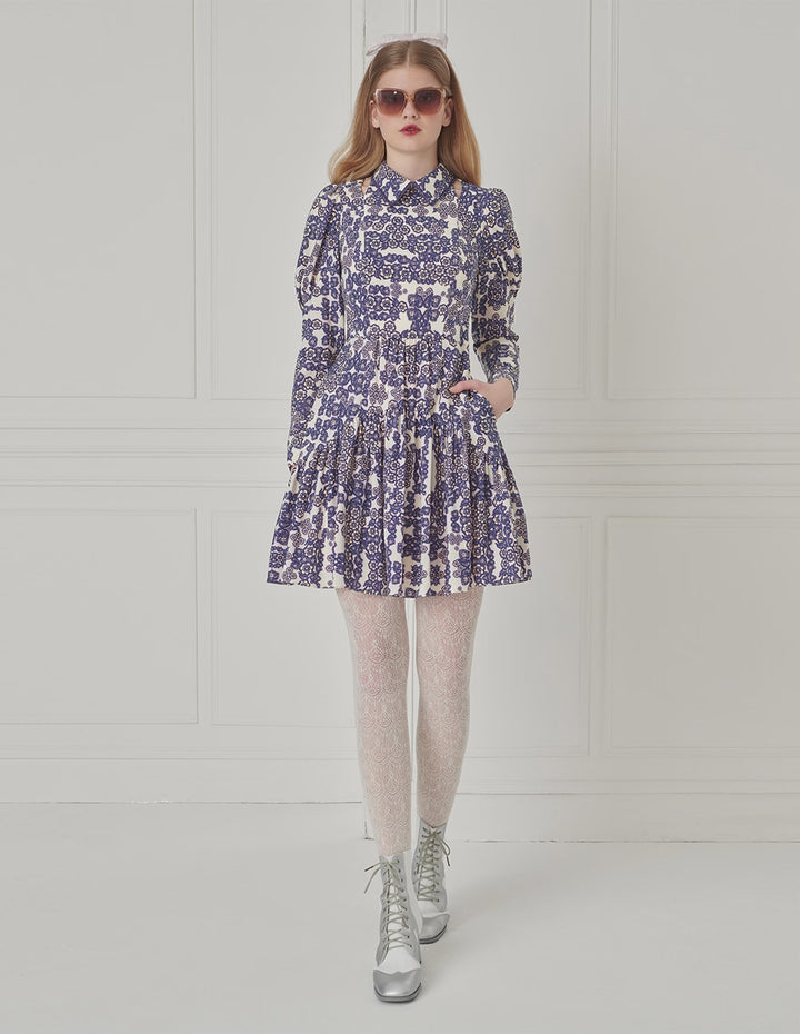 BORA AKSU Peter Pan Collar Printed Pleated Dress