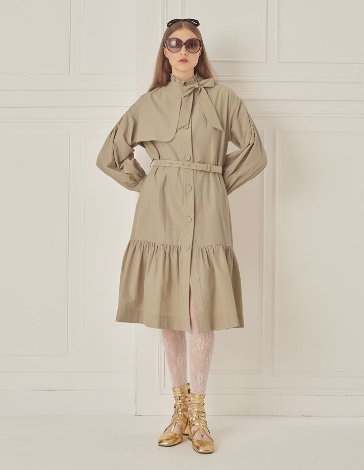 BORA AKSU Puff-Sleeved Bow-Trimmed Stand-Collar Windbreaker Jacket