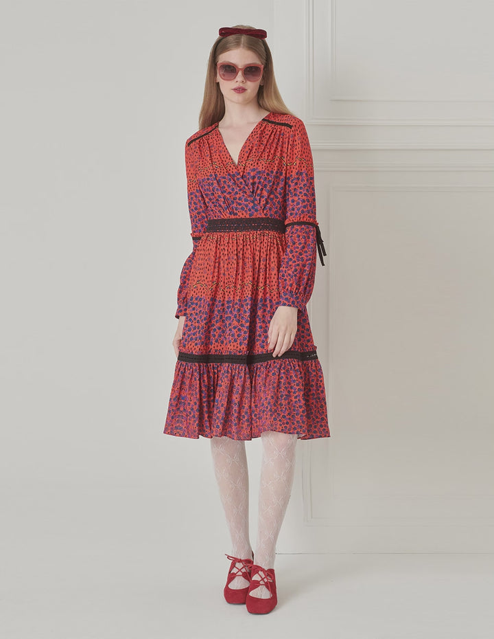 BORA AKSU Puff Sleeve Waist Print Long Dress