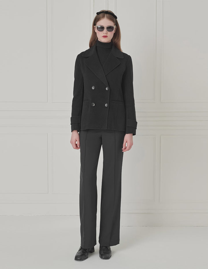 BORA AKSU Lapel Double-Breasted Waisted Wool Double-Faced Coat