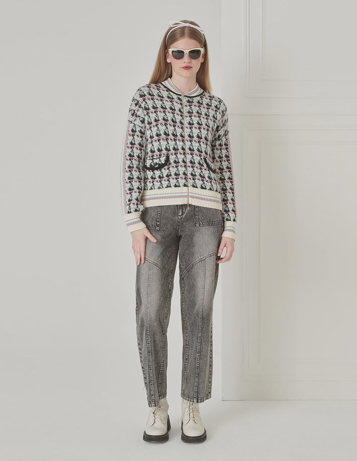 BORA AKSU Retro Texture Houndstooth Jacquard Texture Knitted Cardigan