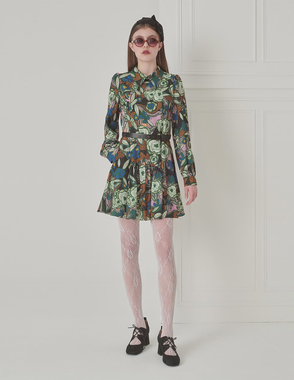 BORA AKSU Puff Sleeve Shirt Collar Printed Long Sleeve Dress