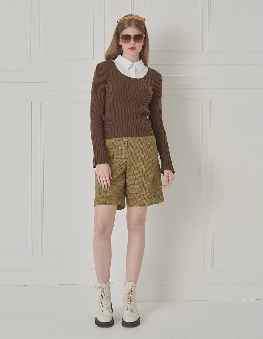 BORA AKSU Plaid Wool Cropped Shorts