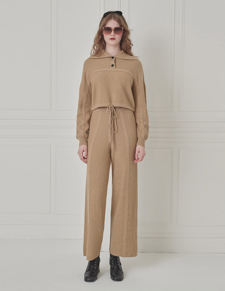 BORA AKSU Coffee-Colored Loose Wool Simple Straight Leg Pants