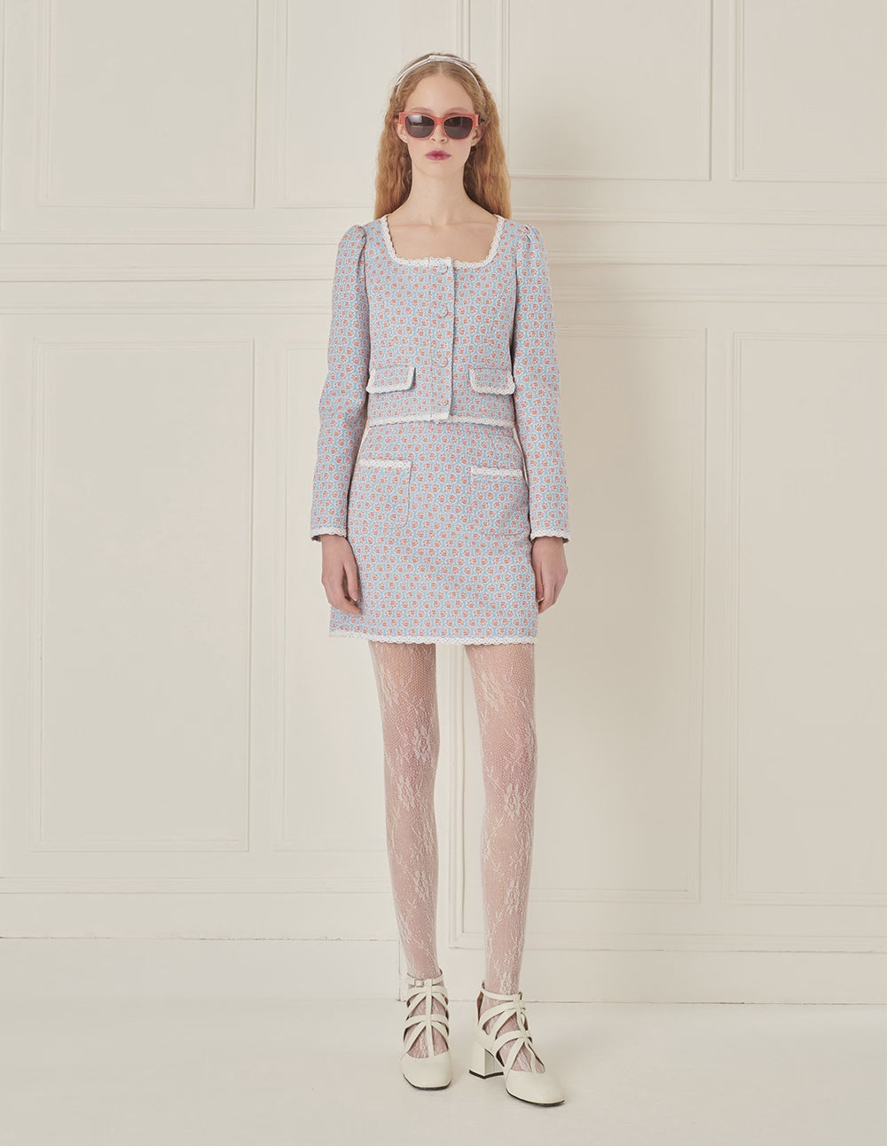 BORA AKSU Retro Lace Square Collar Jacquard Jacket