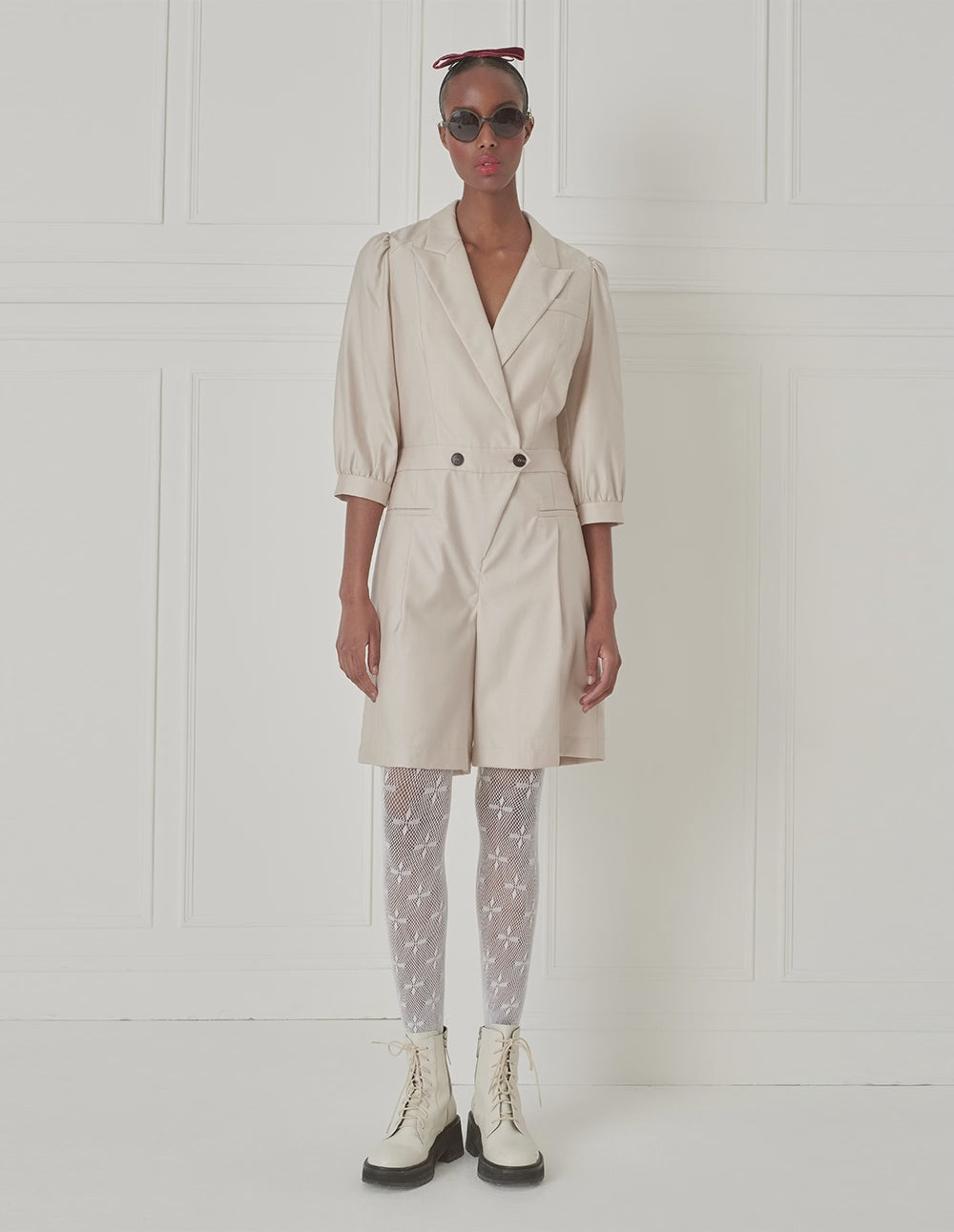 BORA AKSU Puff-Sleeved Silk And Wool-Blend Jumpsuit