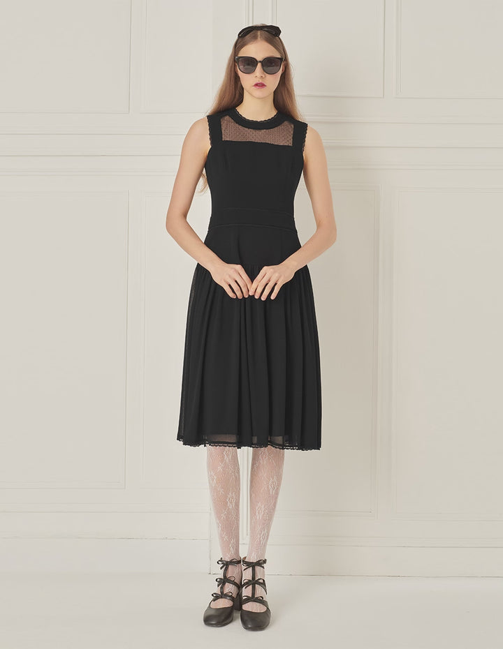 BORA AKSU Mesh Patchwork Lace Embellished Little Black Dress