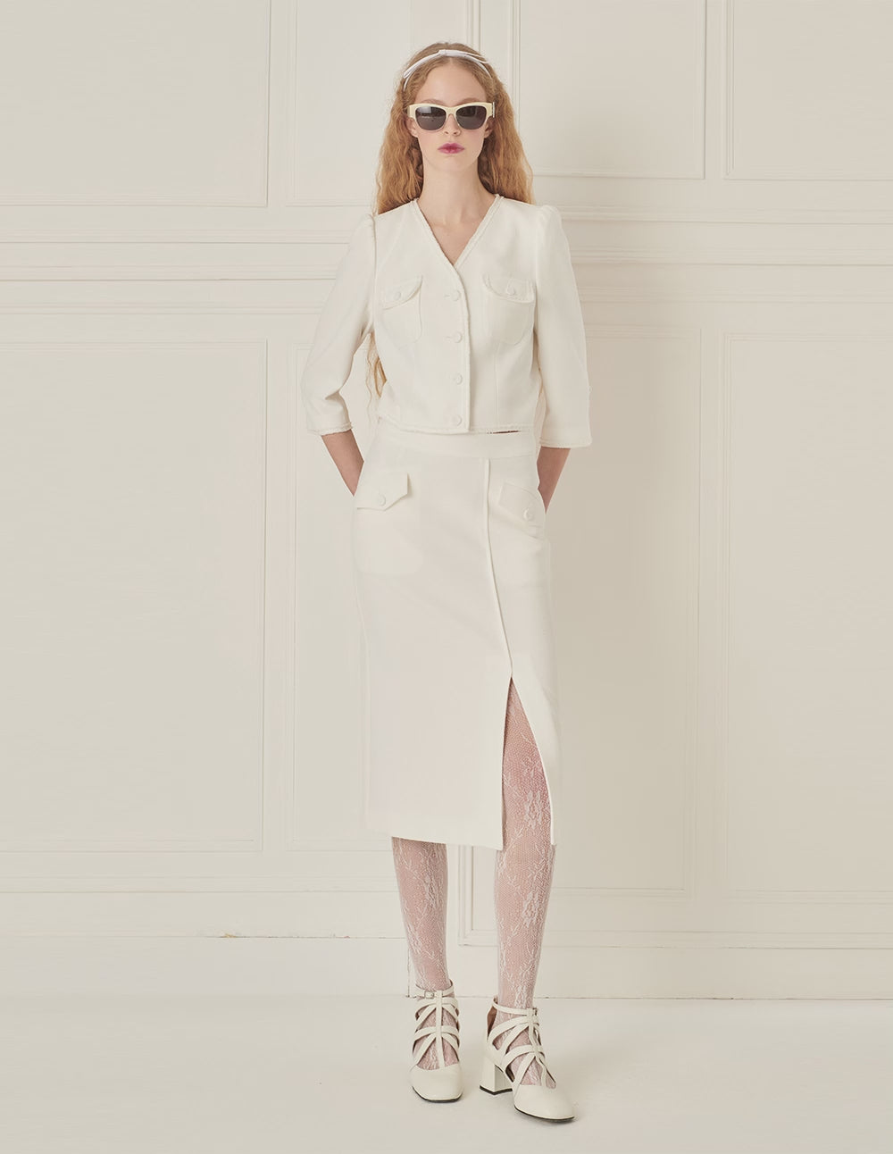 BORA AKSU Runwway Style French Puff Sleeve V-Neck Blazer