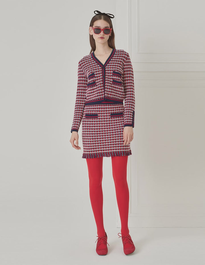 BORA AKSU Vintage Colourblock Tweed Textured Wool Knit Skirt