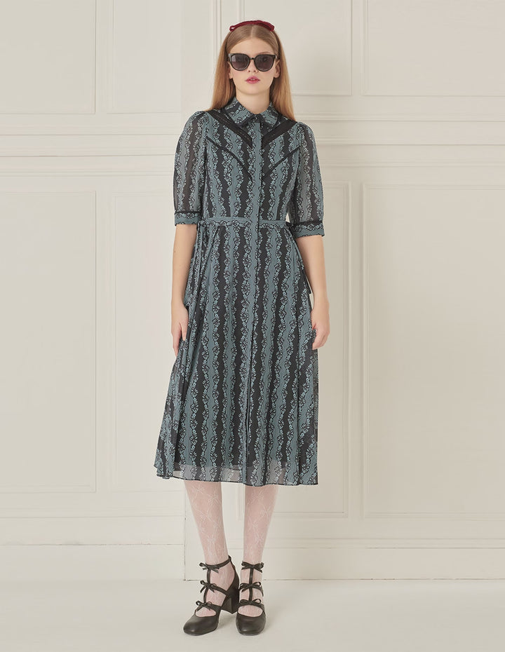 BORA AKSU Lapel Bow-Embellished Printed Dress