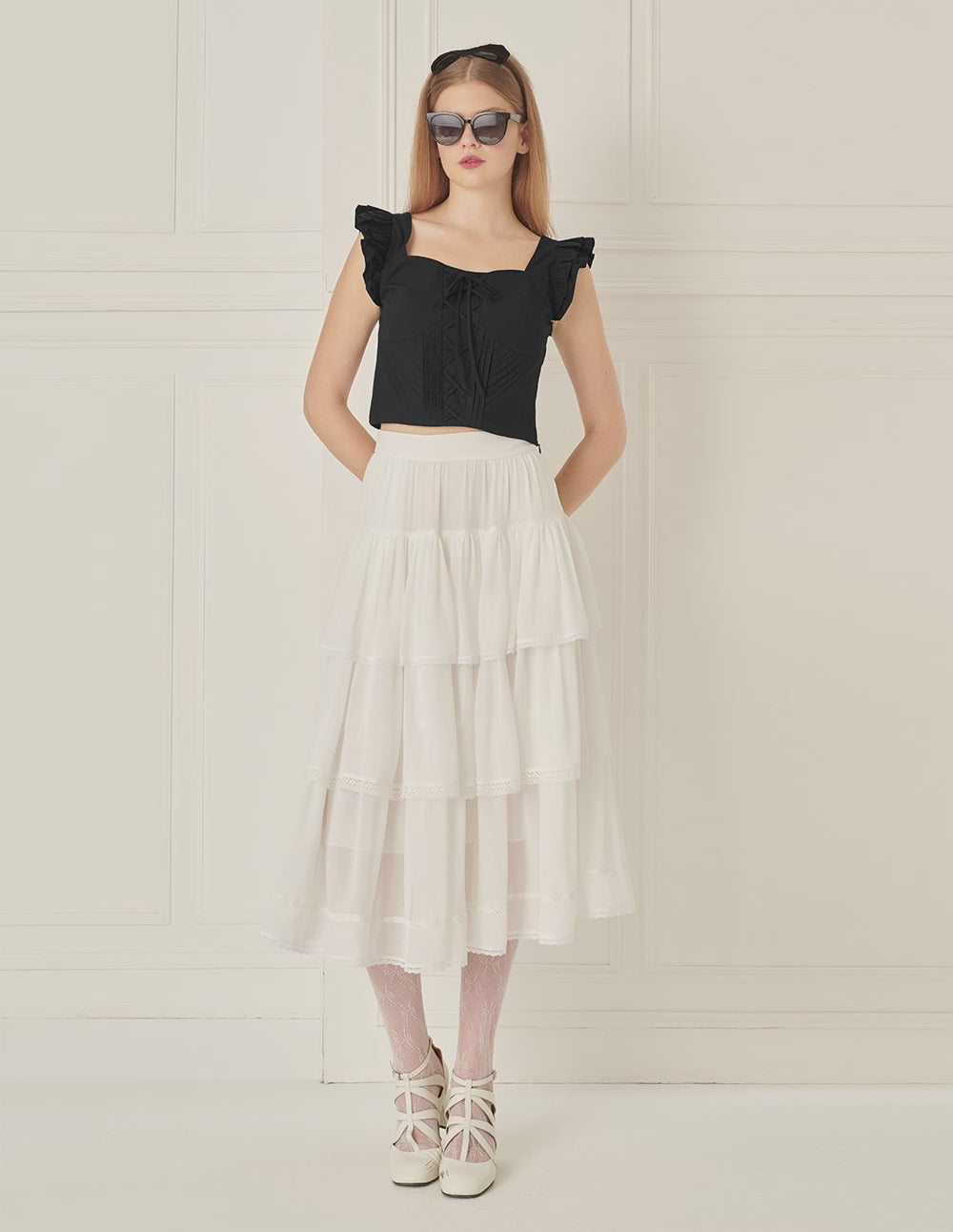 BORA AKSU Diamond Square Neck Strappy Top