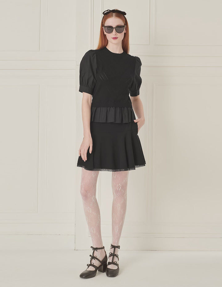 BORA AKSU Puff Sleeve Knitted Short Sleeve Top