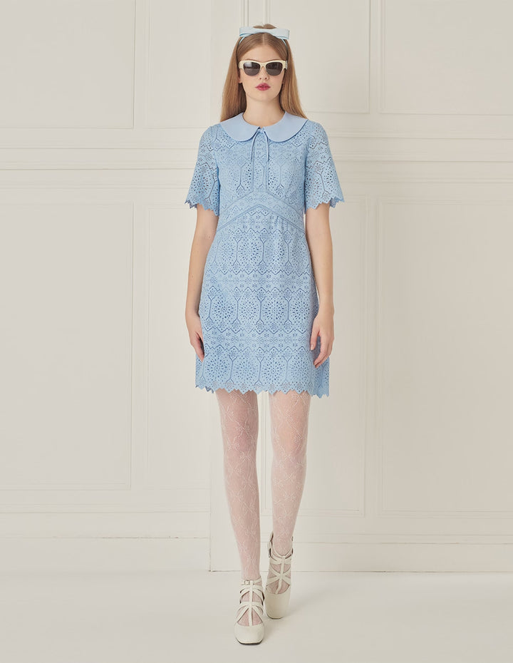 BORA AKSU Peter Pan Collar Waisted Lace Dress