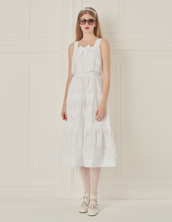 BORA AKSU Neck Bow Lace Patchwork Dress