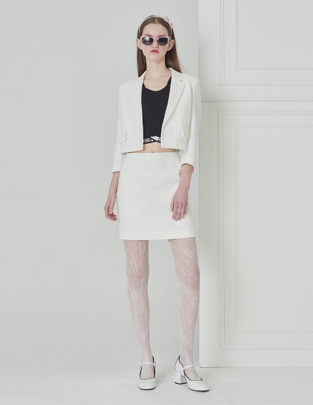 BORA AKSU Knitted Texture Short-Sleeved Blazer