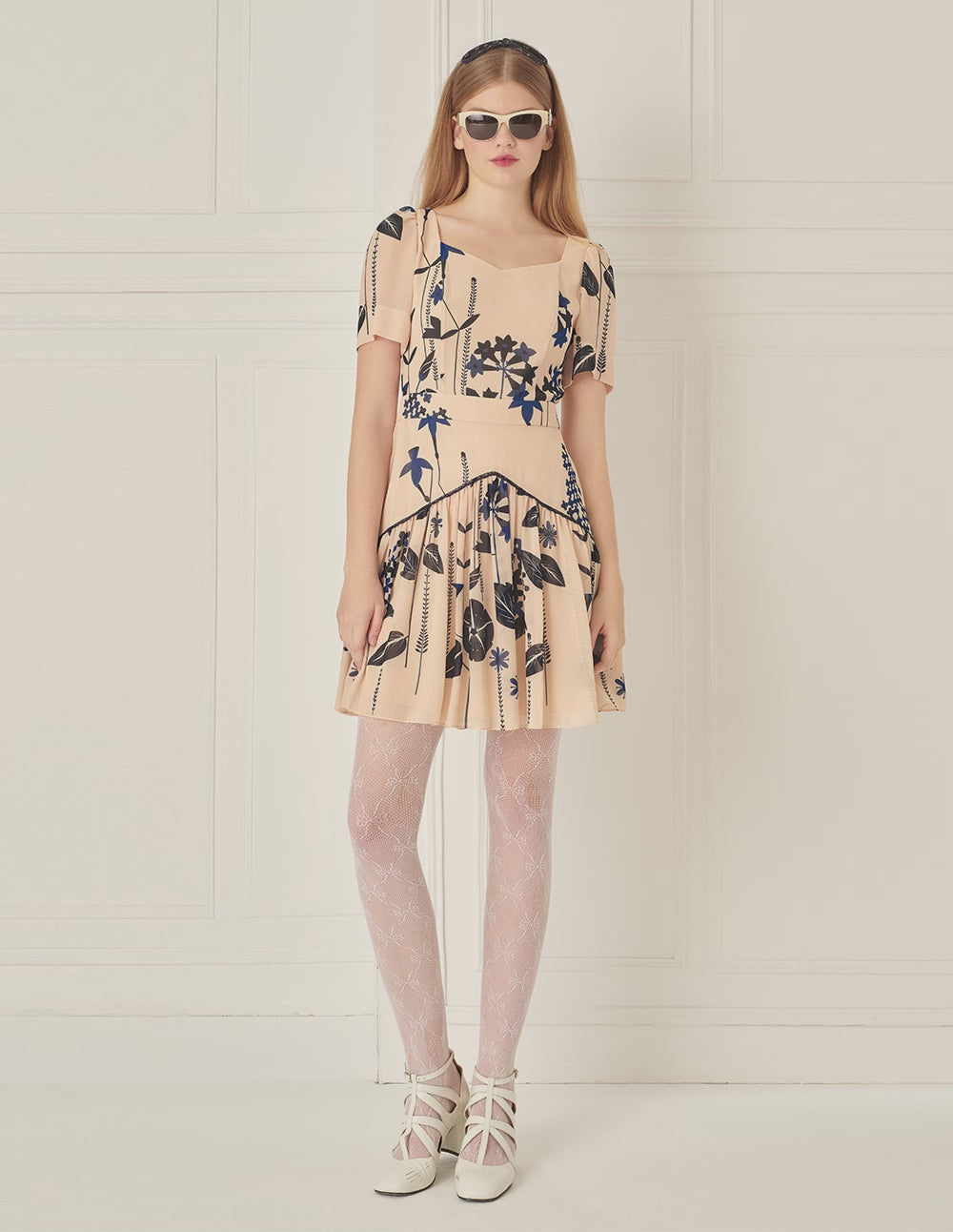 BORA AKSU Diamond Collar Printed Pleated Dress