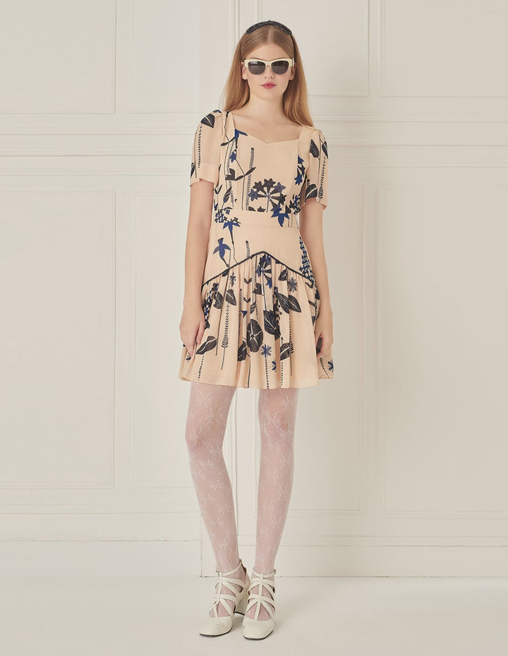 BORA AKSU Diamond Collar Printed Pleated Dress