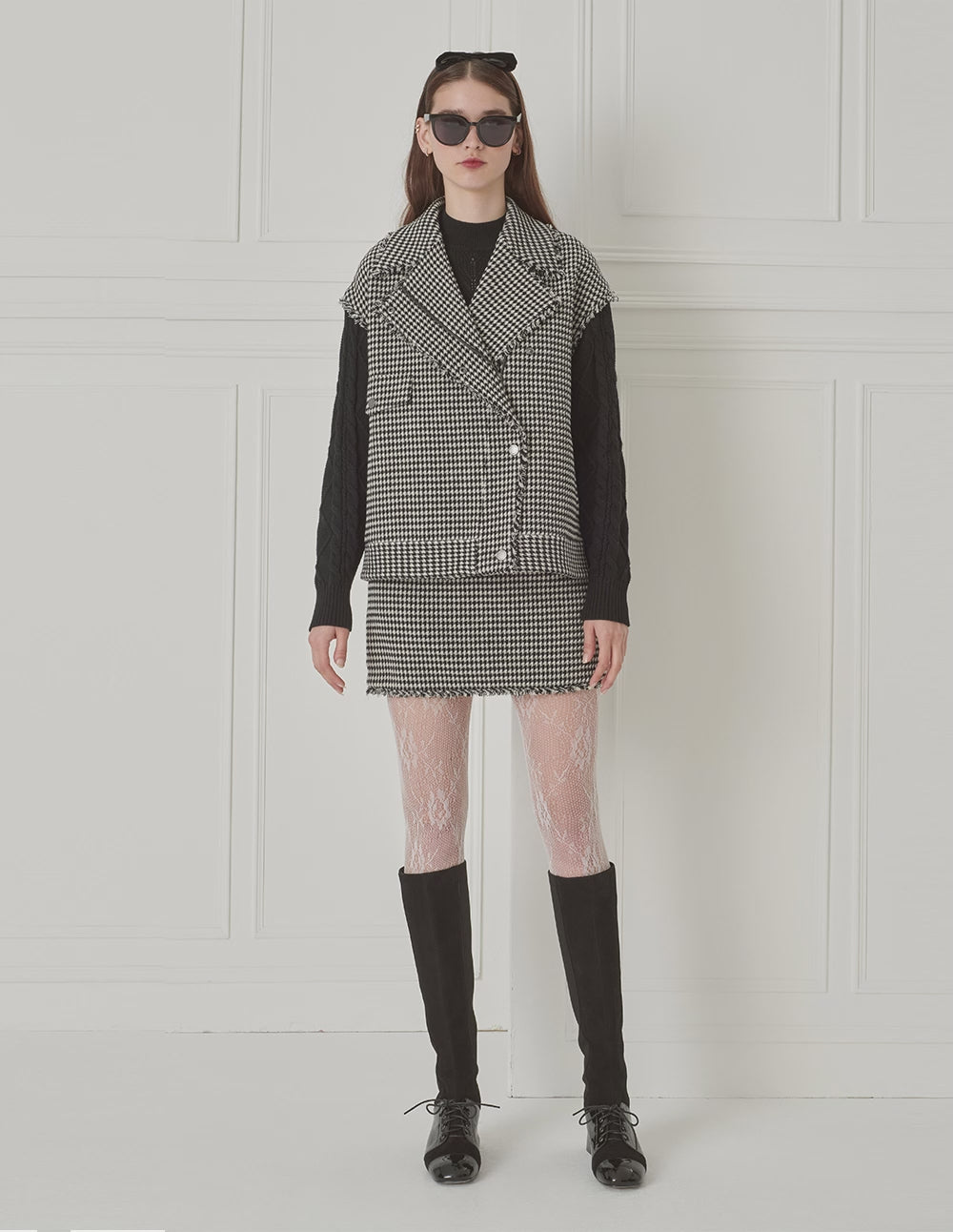 BORA AKSU Houndstooth Wool Skirt