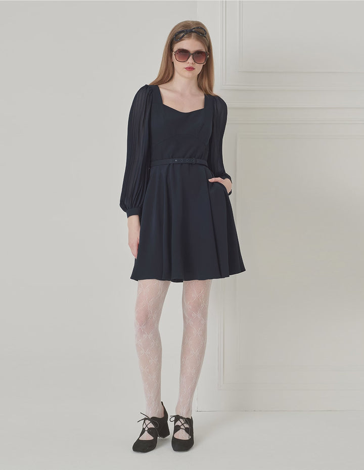 BORA AKSU Elegant Diamond Collar Pleated Stitching Dress