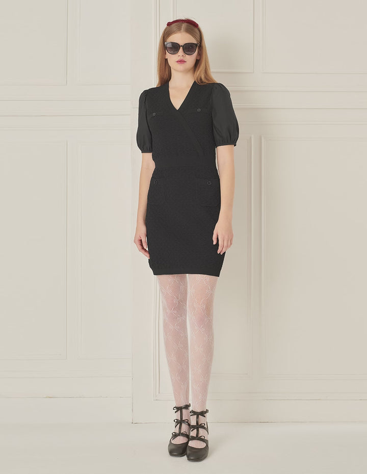 BORA AKSU Simple Puff Sleeve V-Neck Little Black Dress