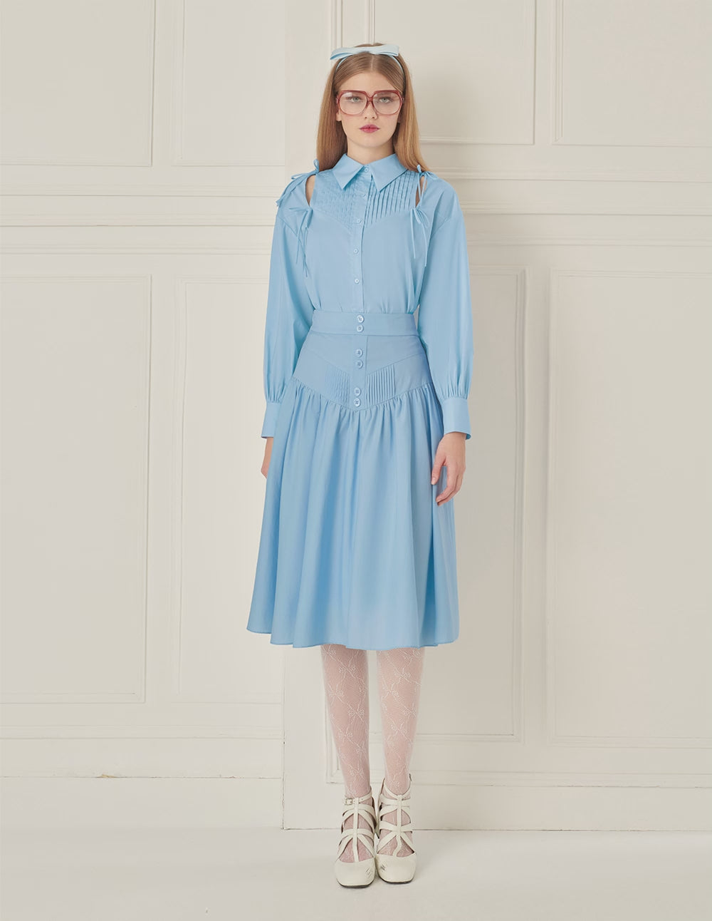 BORA AKSU Tailored Puff Sleeves And Hollow Bow Decoration On The Shoulders Blouse