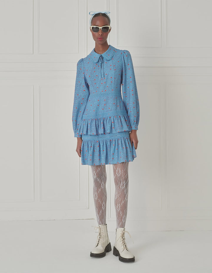 BORA AKSU Puff Sleeve Peter Pan Collar Ruffle Skirt Dress