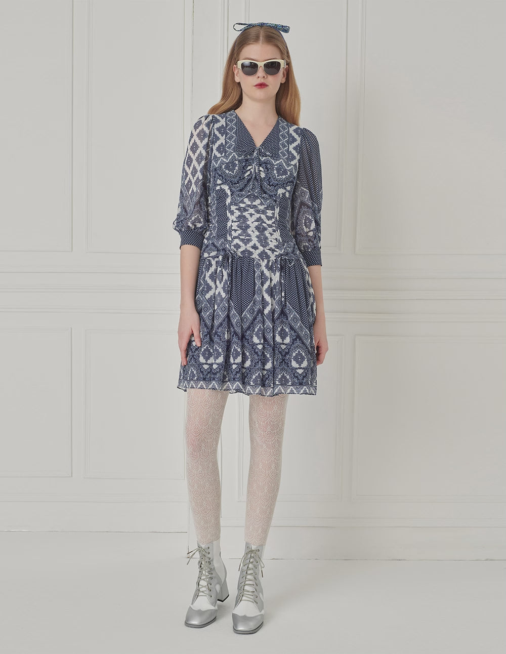 BORA AKSU Puff Sleeve V-Neck Print Dress
