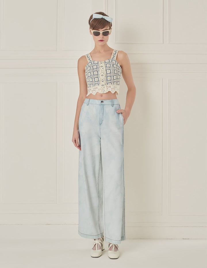 BORA AKSU Casual And Versatile White Washed Denim Wide-Leg Pants